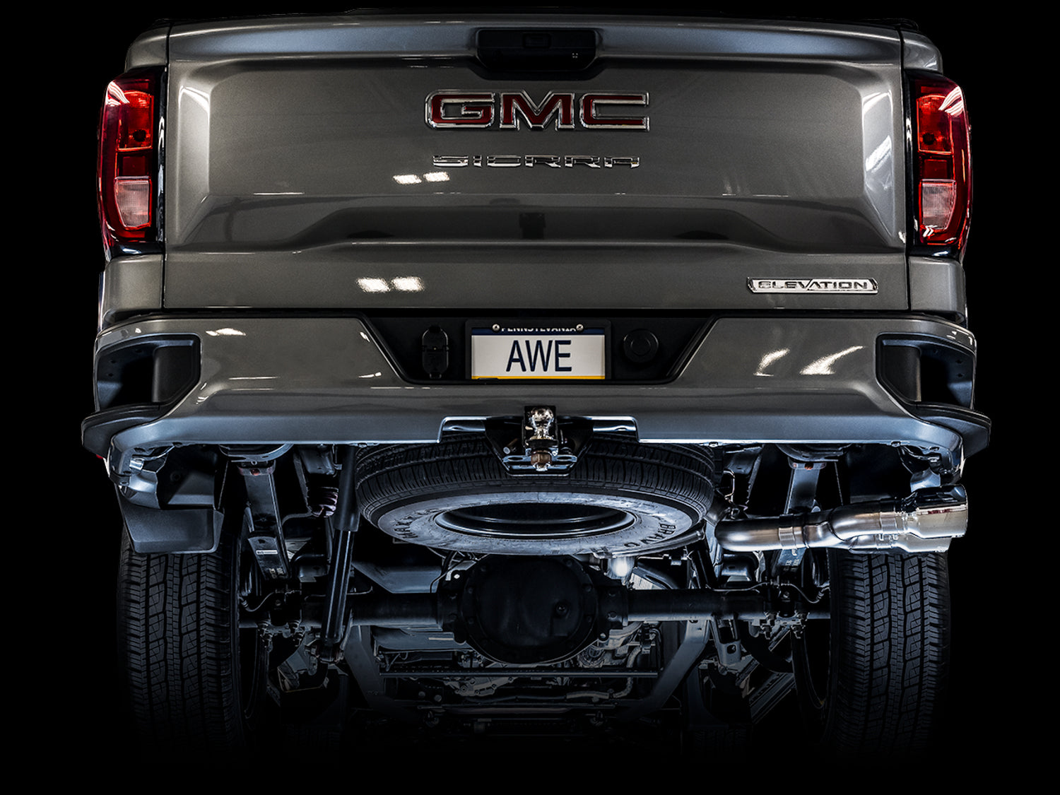AWE 0FG Catback Dual Side Exit Exhaust for 4th Gen Silverado/Sierra 1500 5.3L (Flat Bumper) - Chrome Silver Tips - Mounted