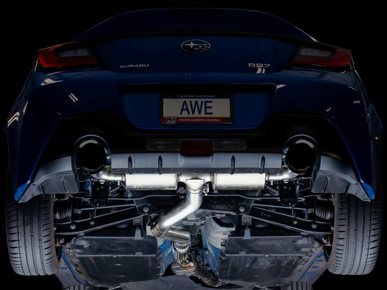 AWE Touring Edition Exhaust for Subaru BRZ / Toyota GR86 / Toyota 86 / Scion FR-S - Diamond Black Tips - Mounted