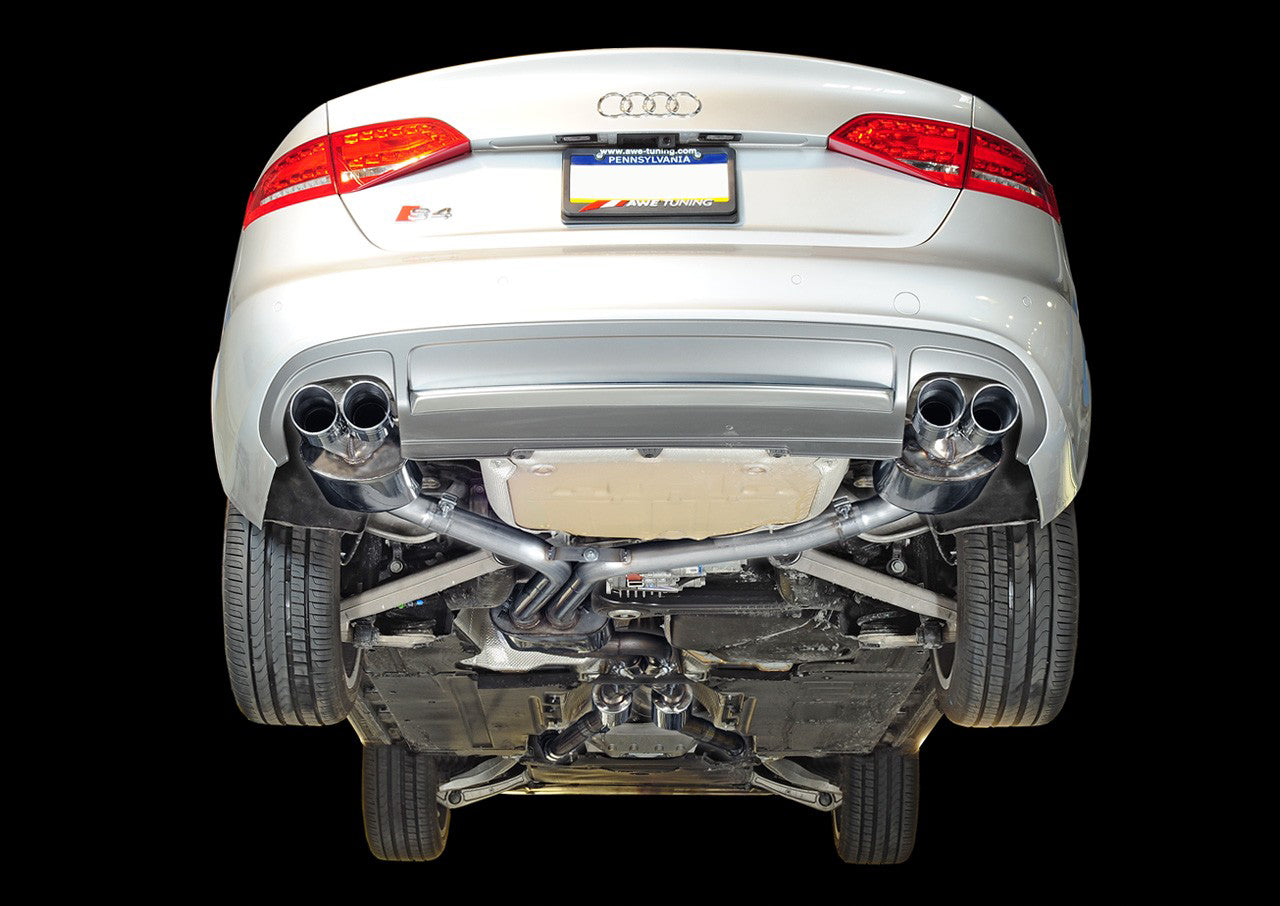 AWE Touring Edition Exhaust for Audi B8 S4 3.0T - Diamond Black Tips (102mm) - Mounted