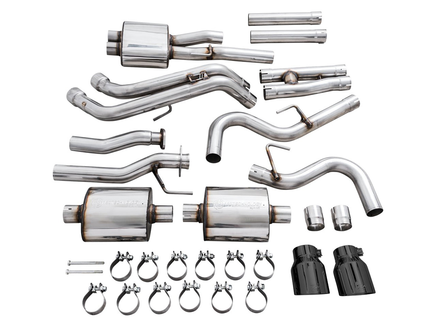 AWE 0FG Exhaust with BashGuard for 3rd Gen Tacoma - Dual Diamond Black Tips - out of package