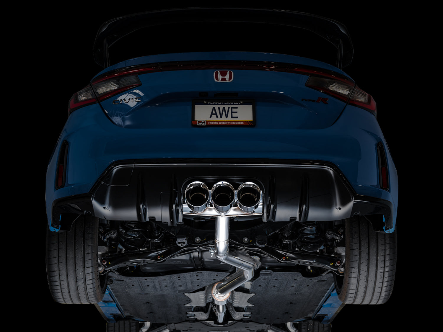 AWE Track Edition Exhaust for FL5 Civic Type R - Triple Chrome Silver Tips - Mounted