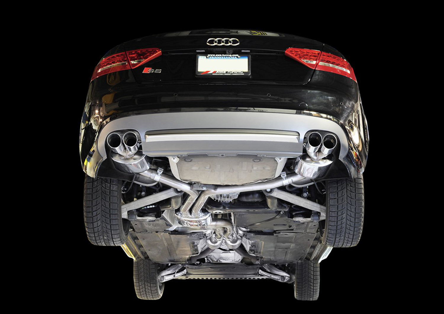 AWE Touring Edition Exhaust System for B8 S5 4.2L - Chrome Silver Tips - Mounted
