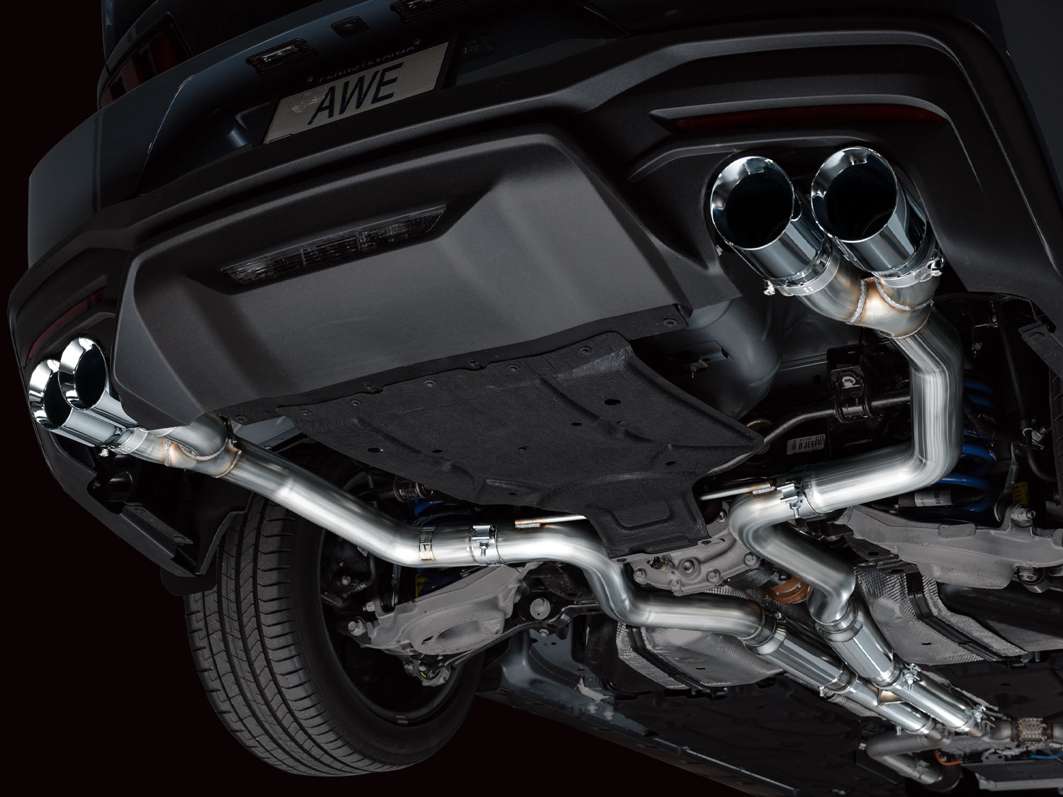 AWE Track Edition Exhaust for S650 Ford Mustang GT Fastback - Quad Chrome Silver Tips - Mounted