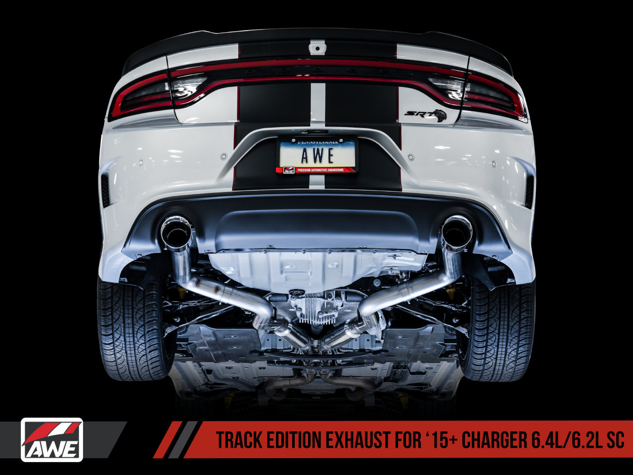 AWE Track Edition Exhaust for 15+ Charger 6.4 / 6.2 SC - Diamond Black Tips - Mounted