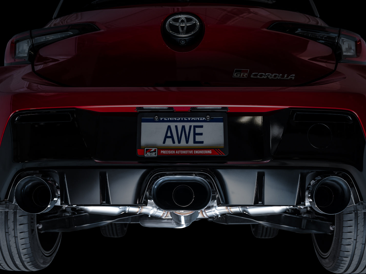 AWE Track Edition Exhaust for GR Corolla - Diamond Black Tips - Mounted