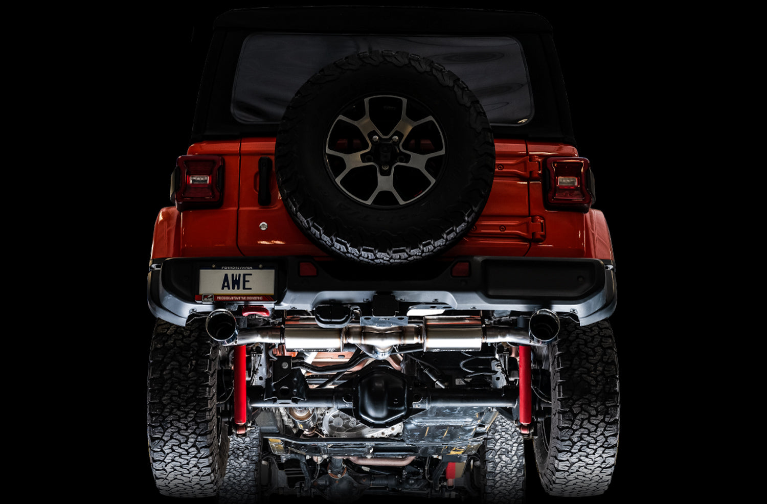 AWE Tread Edition Axleback Dual Exhaust for Jeep JL/JLU 3.6L/2.0T - Diamond Black Tips - Mounted