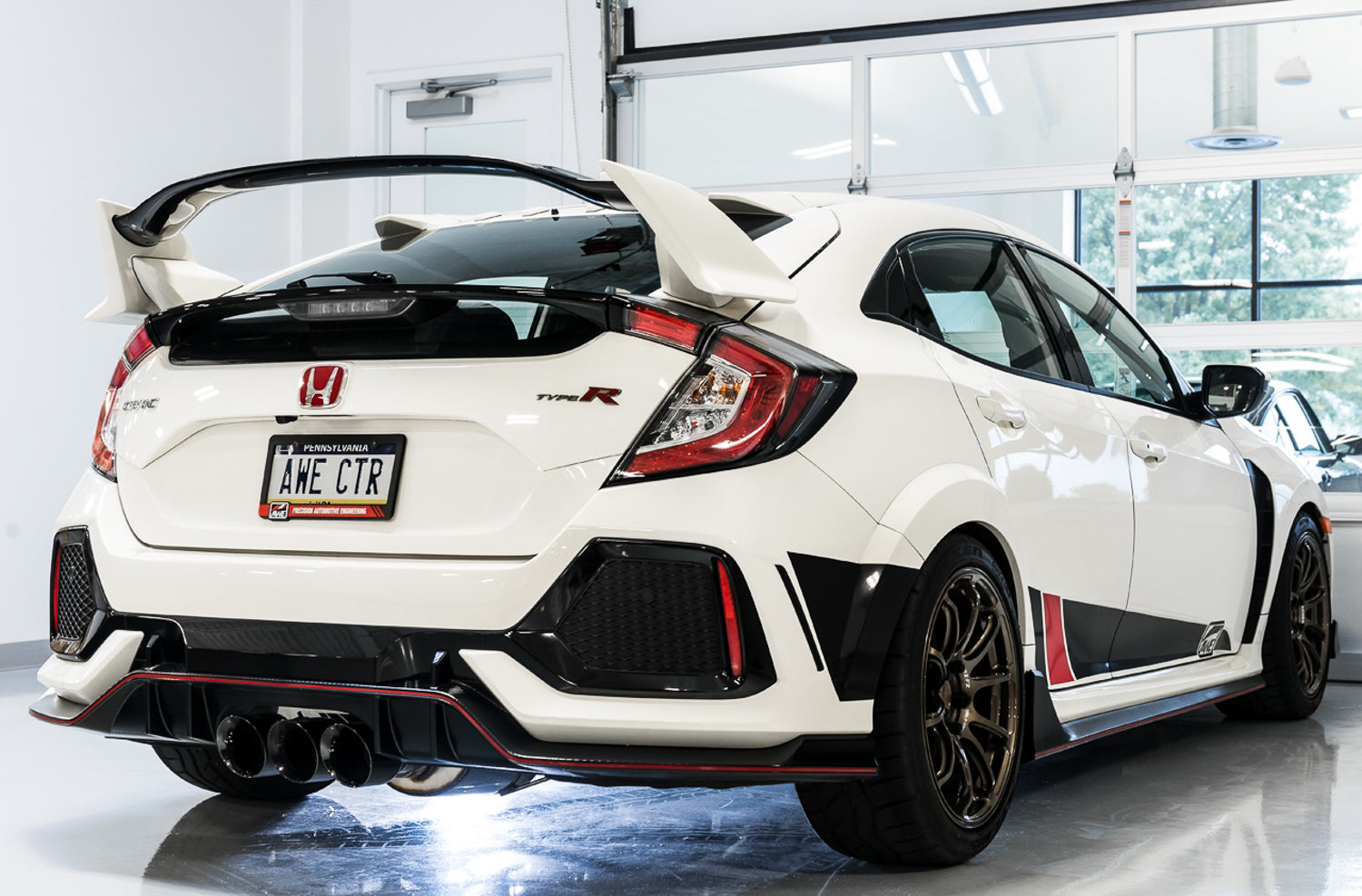 AWE Track Edition Exhaust for FK8 Civic Type R (includes Front Pipe) - Triple Diamond Black Tips - Mounted