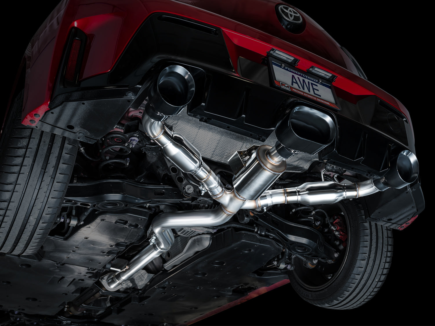AWE Track Edition Exhaust for GR Corolla - Diamond Black Tips - Mounted