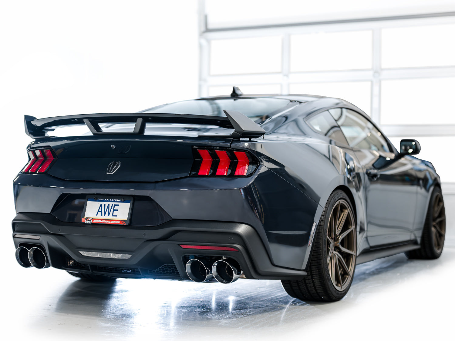 AWE SwitchPath™ Exhaust for S650 Ford Mustang Dark Horse - Quad Chrome Silver Tips - Mounted