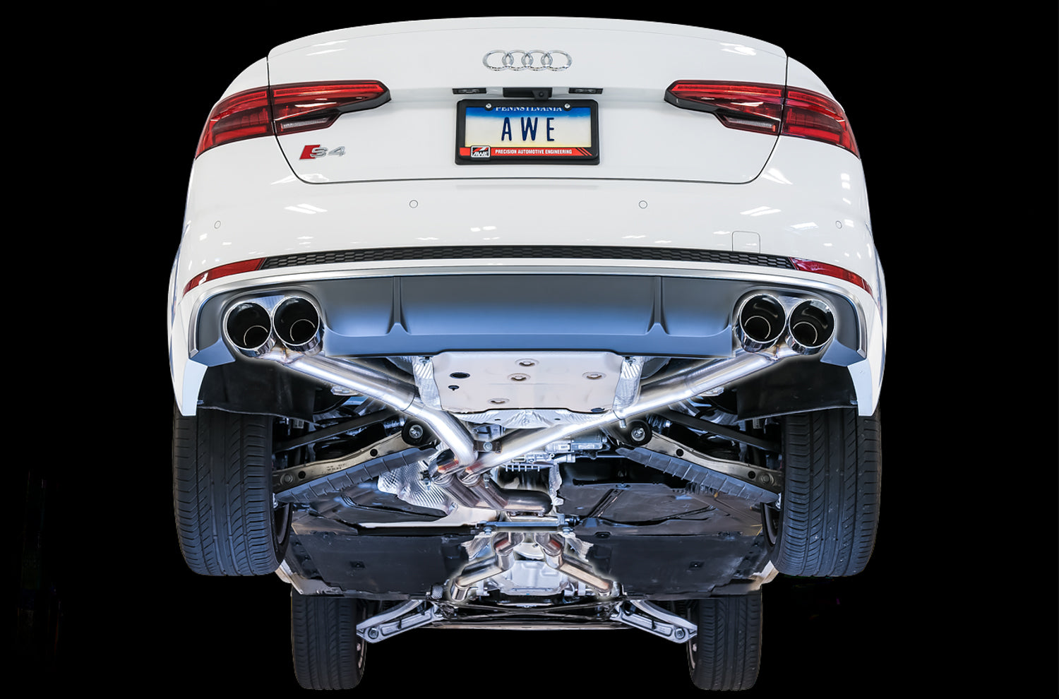AWE Track Edition Exhaust for Audi B9 S4 - Non-Resonated - Diamond Black 102mm Tips - Mounted