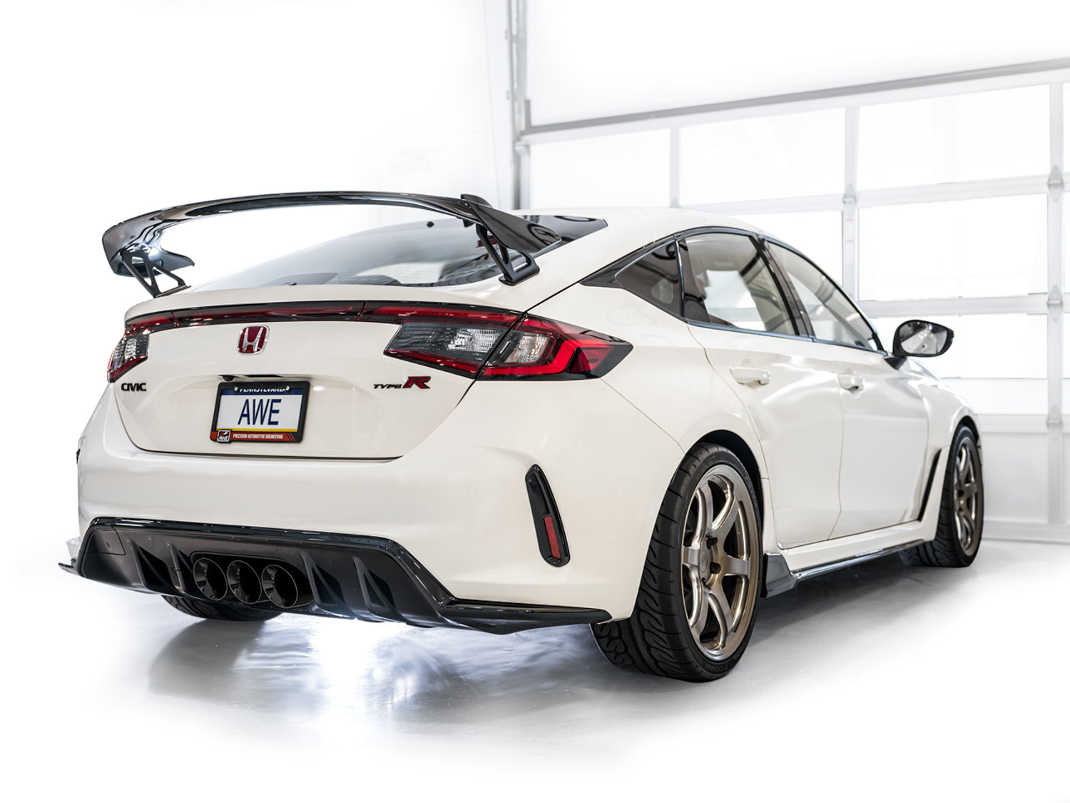 AWE Track Edition Exhaust for FL5 Civic Type R - Triple Diamond Black Tips - Mounted