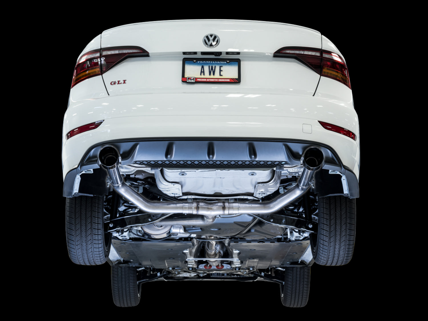 AWE Track Edition Exhaust - Resonated - for MK7 Jetta GLI w/ High Flow Downpipe (not included) - Diamond Black Tips - Mounted