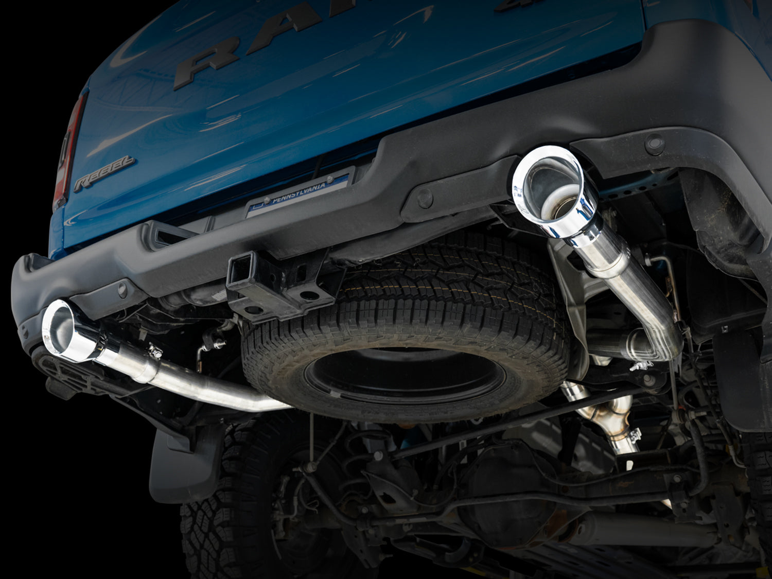 AWE 0FG Dual Rear Exit Catback for 5th Gen RAM 1500 5.7L (with bumper cutouts) - Chrome Silver Tips - Mounted