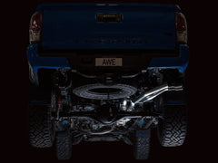 AWE 0FG Exhaust with BashGuard for 3rd Gen Tacoma - Dual Diamond Black Tips - Mounted
