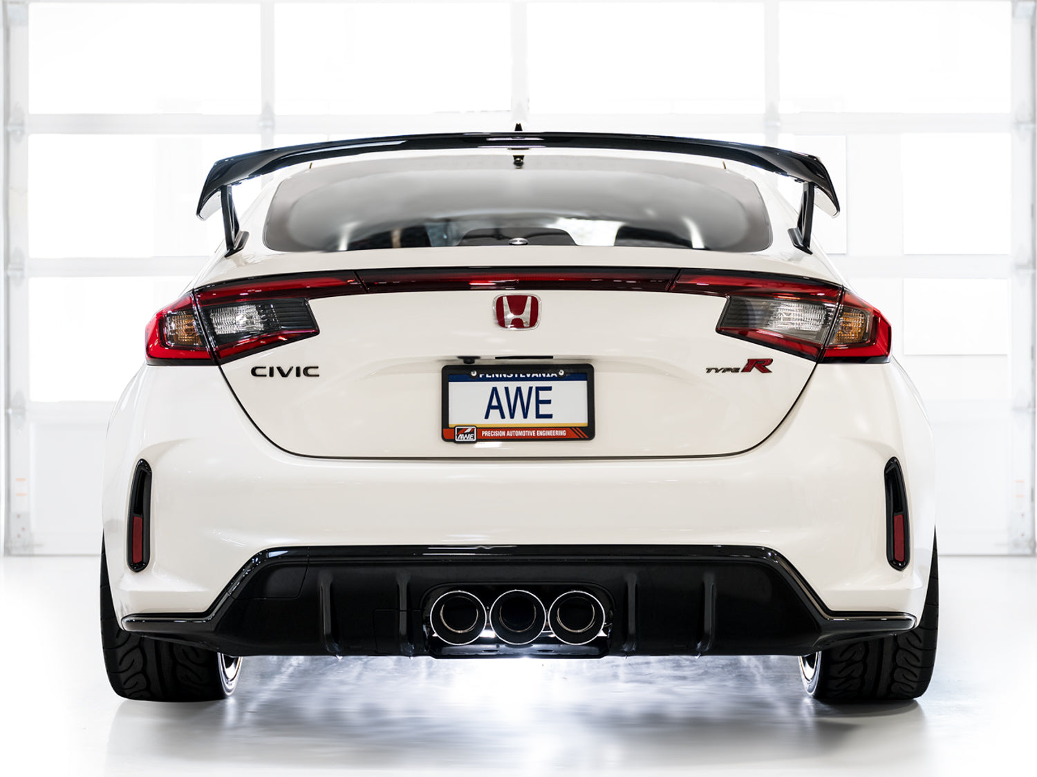 AWE Track Edition Exhaust for FL5 Civic Type R - Triple Chrome Silver Tips - Mounted