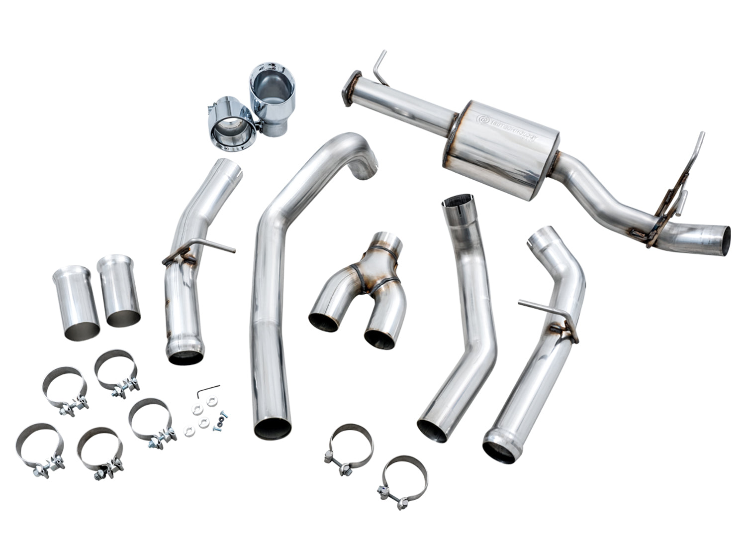 AWE 0FG Dual Rear Exit Catback for 5th Gen RAM 1500 5.7L (with bumper cutouts) - Chrome Silver Tips - out of package
