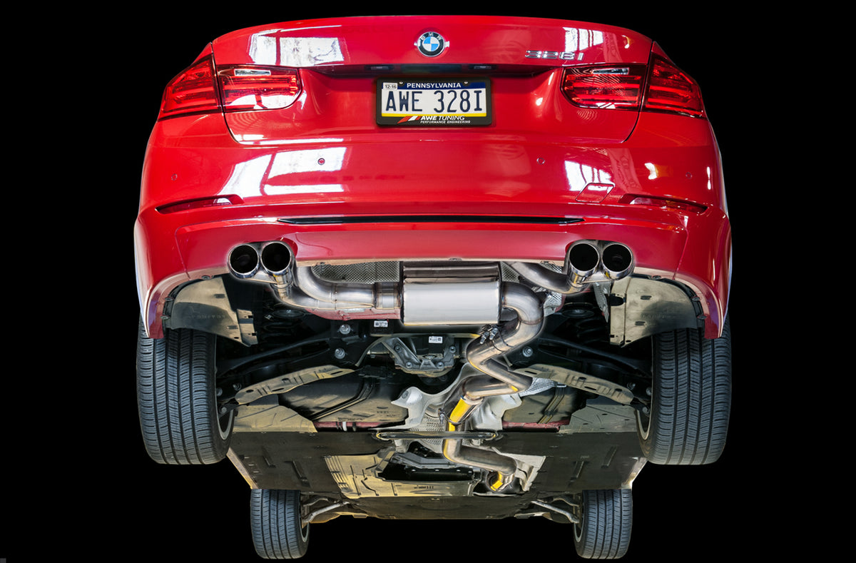 AWE Touring Edition Axle-back Exhaust, Quad Outlet for BMW F3X N20/N26 328i/428i - Diamond Black Tips (80mm) - Mounted