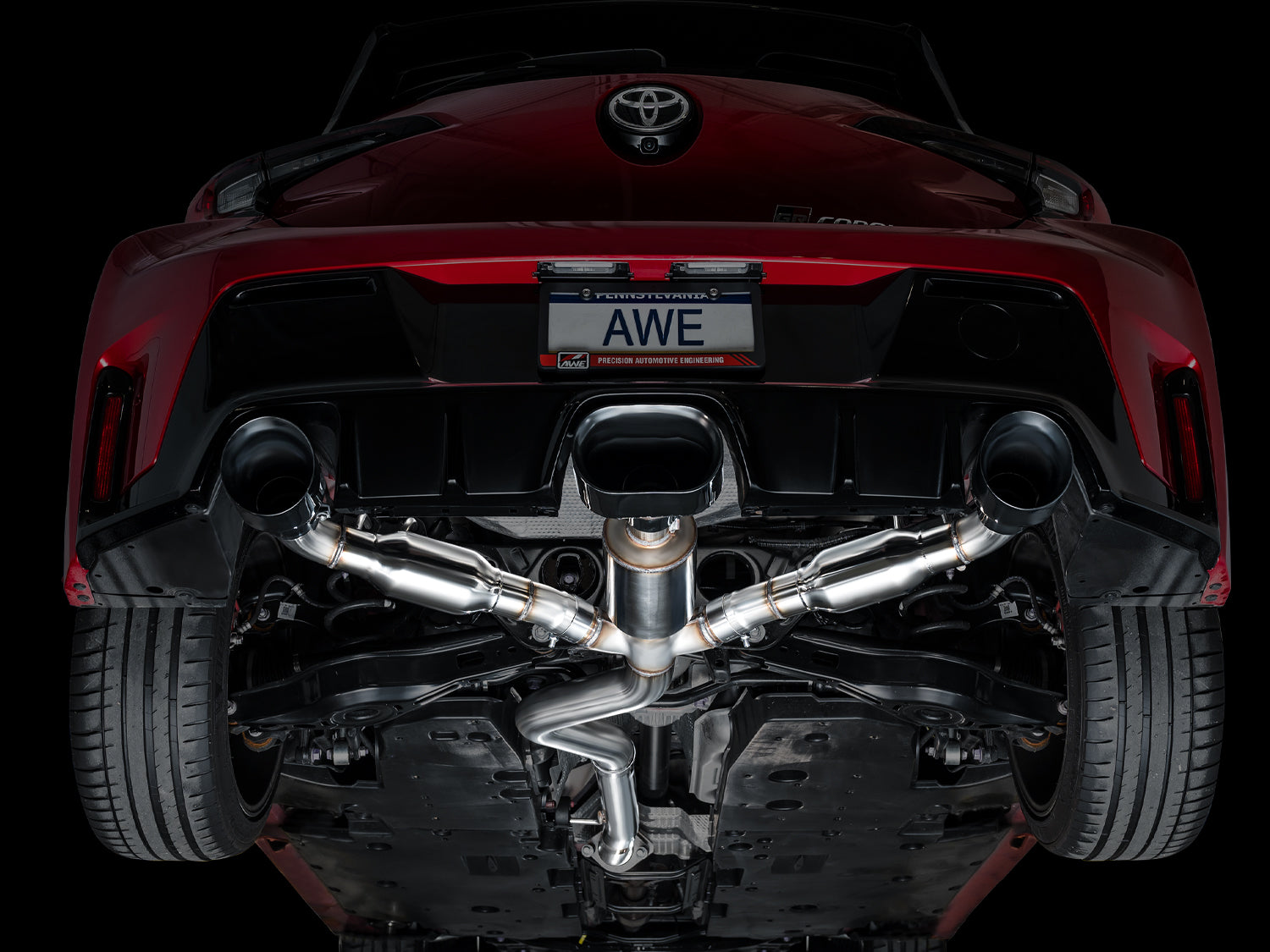 AWE Track Edition Exhaust for GR Corolla - Diamond Black Tips - Mounted