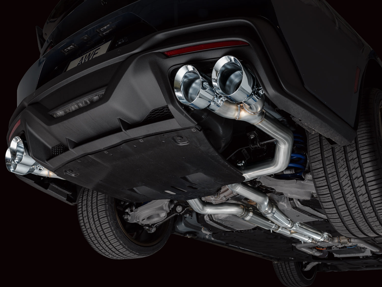 AWE Track Edition Exhaust for S650 Ford Mustang Dark Horse - Quad Chrome Silver Tips - Mounted