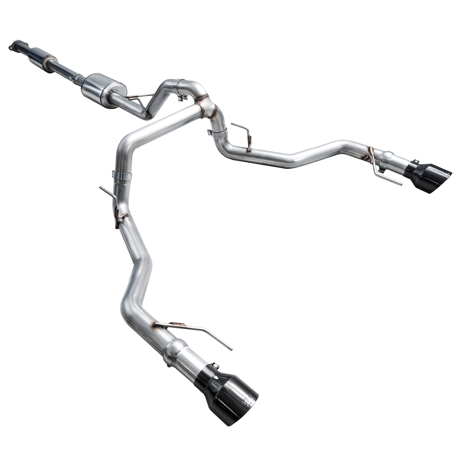 AWE 0FG Resonated Catback for '21+ Ford F-150 Tremor (With Bumper Cutouts) - Diamond Black Tips - out of package