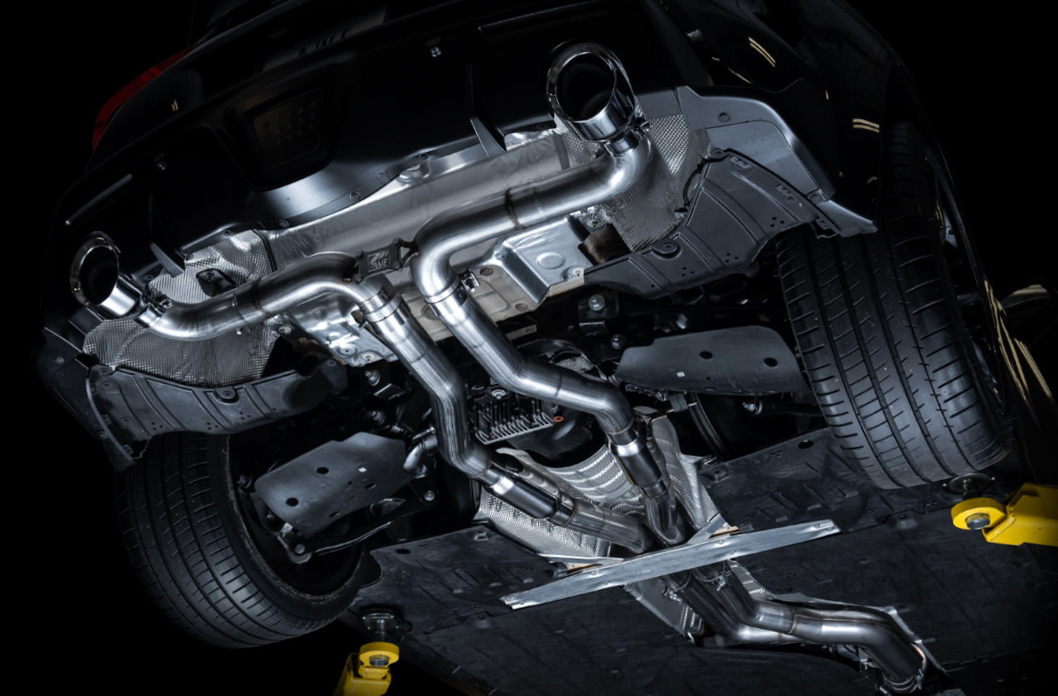 AWE Resonated Track Edition Exhaust for A90 Supra - 5" Chrome Silver Tips - Mounted