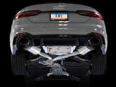 AWE Touring Edition Exhaust for Audi B9 RS 5 Sportback - Resonated - Diamond Black RS-style Tips - Mounted