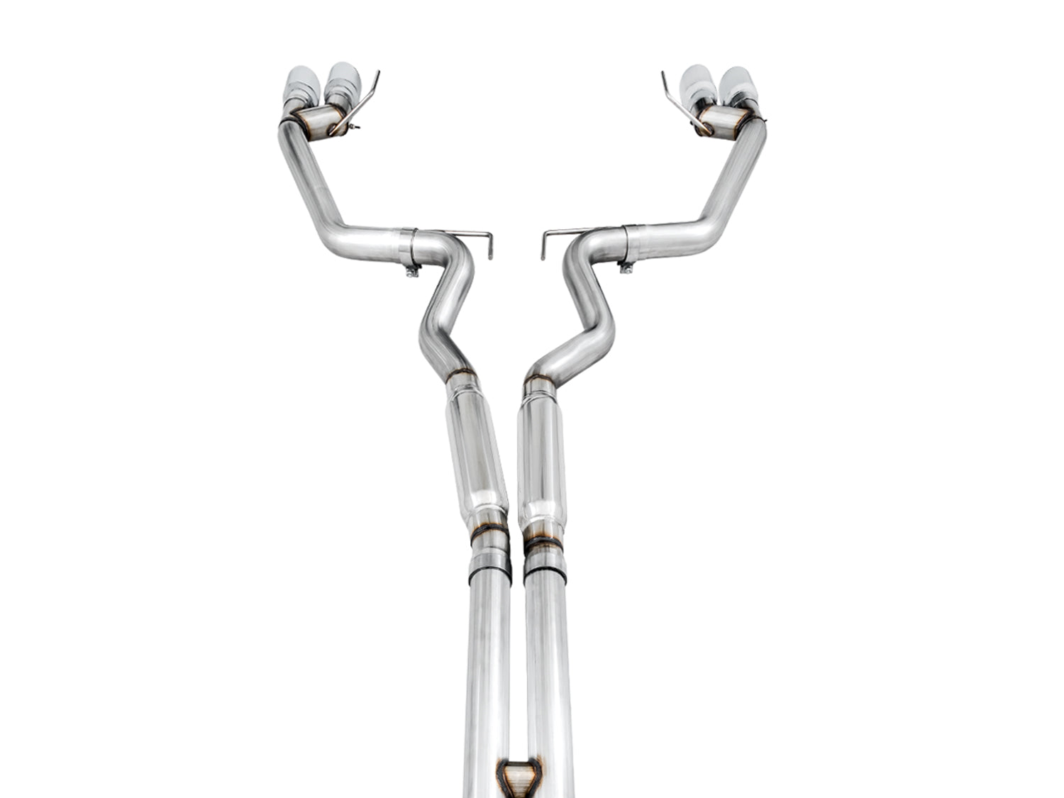 AWE Track Edition Cat-back Exhaust for the 2018+ Mustang GT - Quad Chrome Silver Tips - out of package