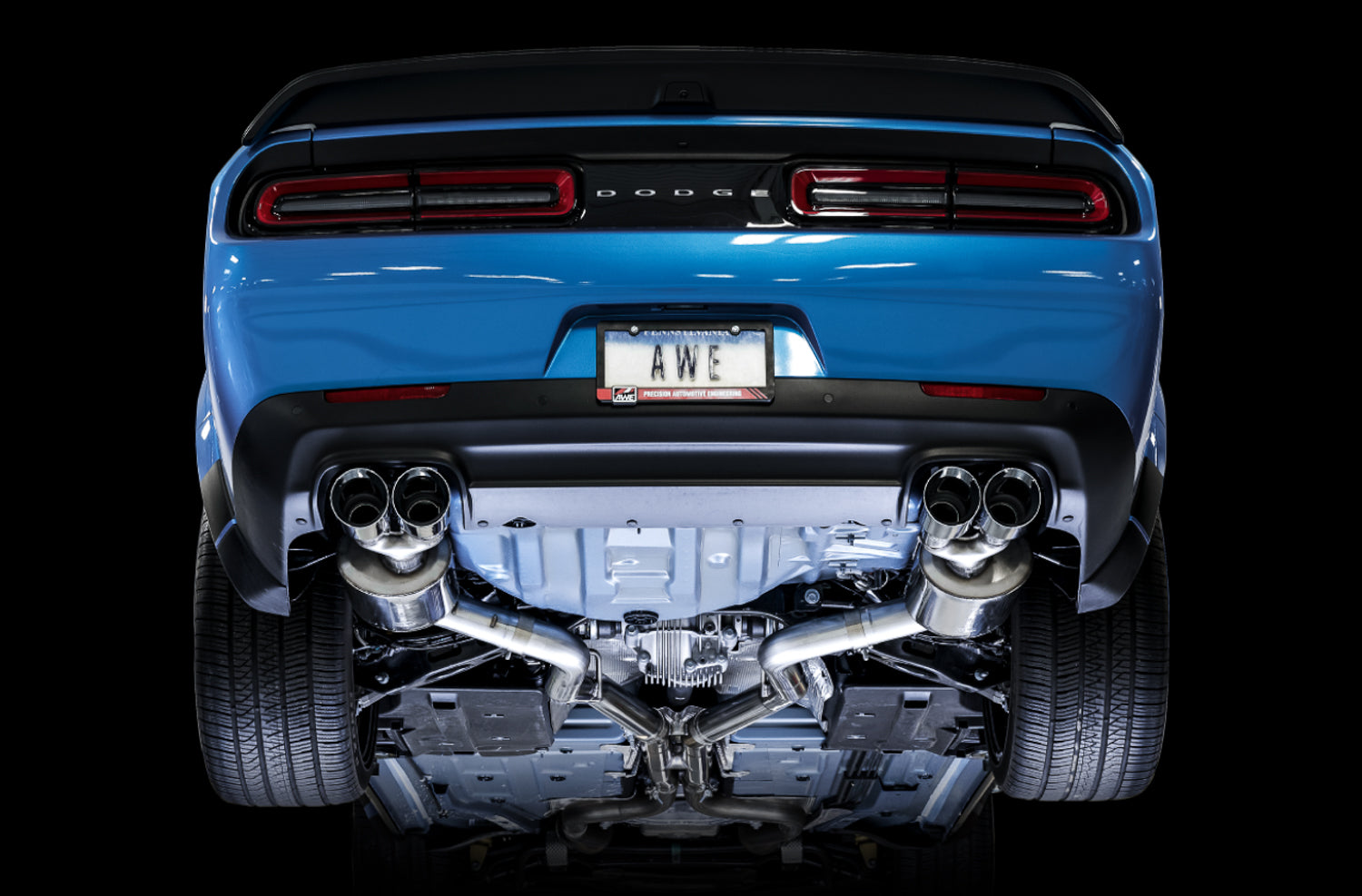 AWE Touring Edition Exhaust for 15+ Challenger 6.4 / 6.2 SC - Chrome Silver Quad Tips - Mounted