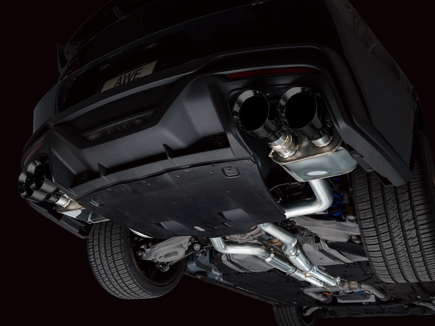 AWE SwitchPath™ Exhaust for S650 Ford Mustang Dark Horse - Quad Diamond Black Tips - Mounted