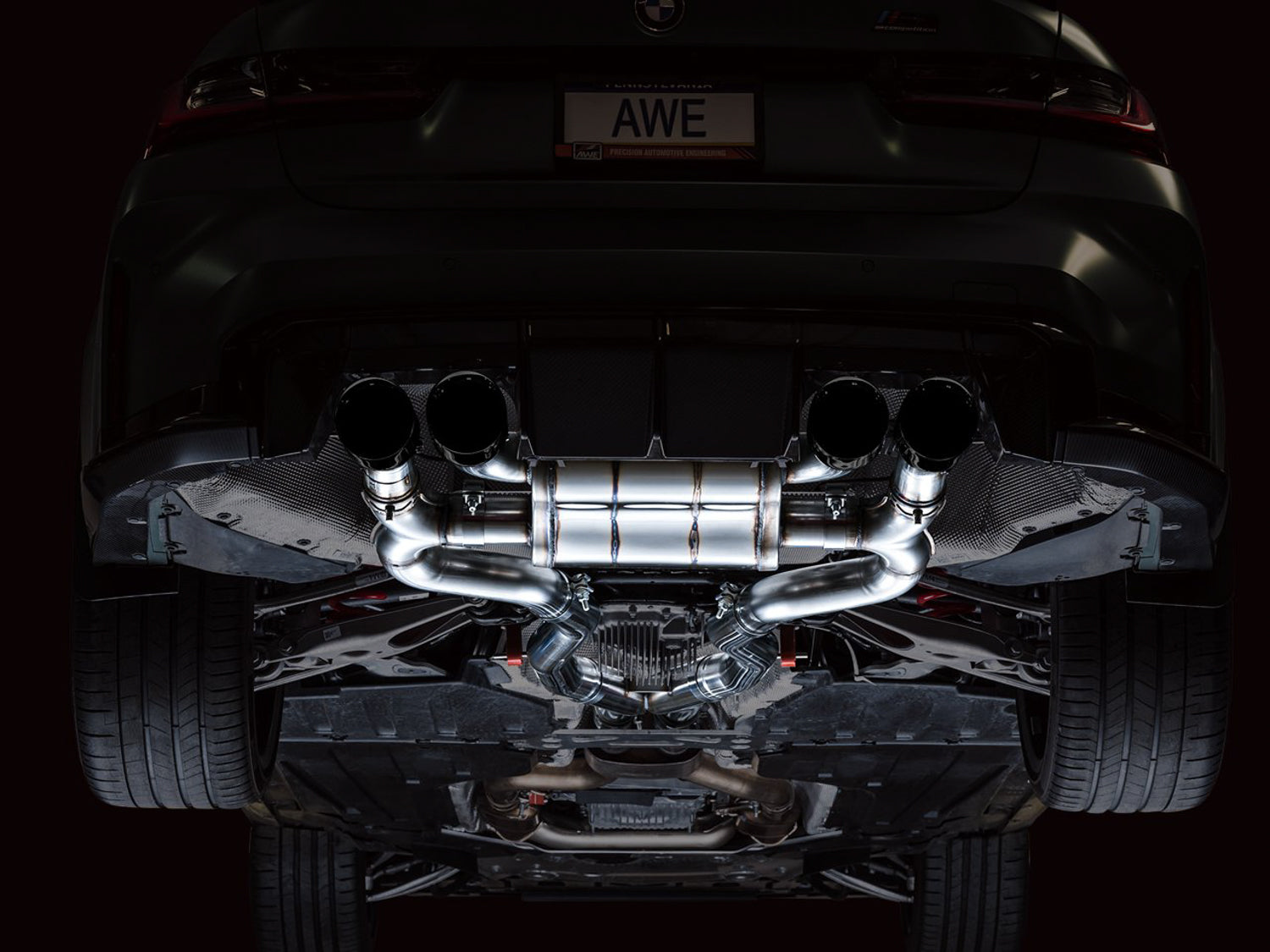 AWE SwitchPath Catback Exhaust for BMW G8X M3/M4 - Chrome Silver Tips - Mounted