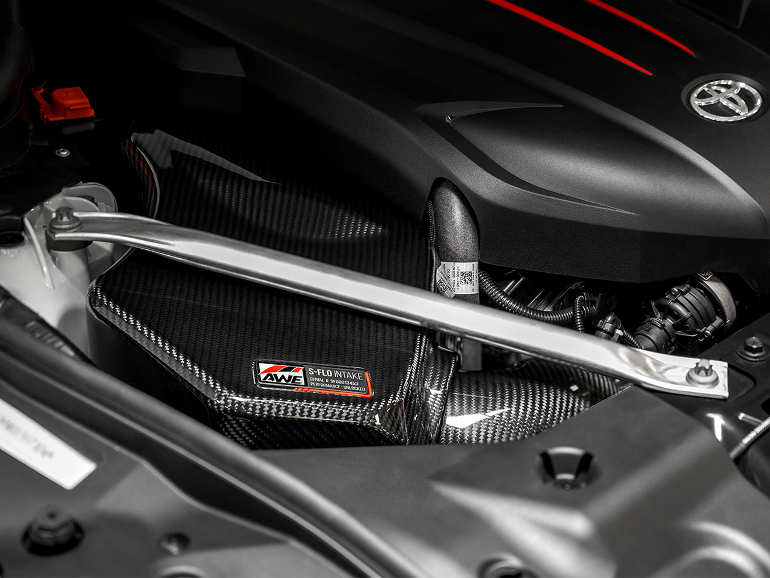 AWE S-FLO Carbon Intake Lid for 2020+ GR Supra - Mounted