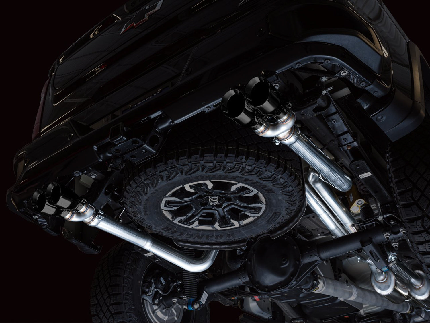 AWE 0FG Catback Exhaust for Silverado ZR2/Sierra AT4X - Quad Diamond Black Tips - Mounted
