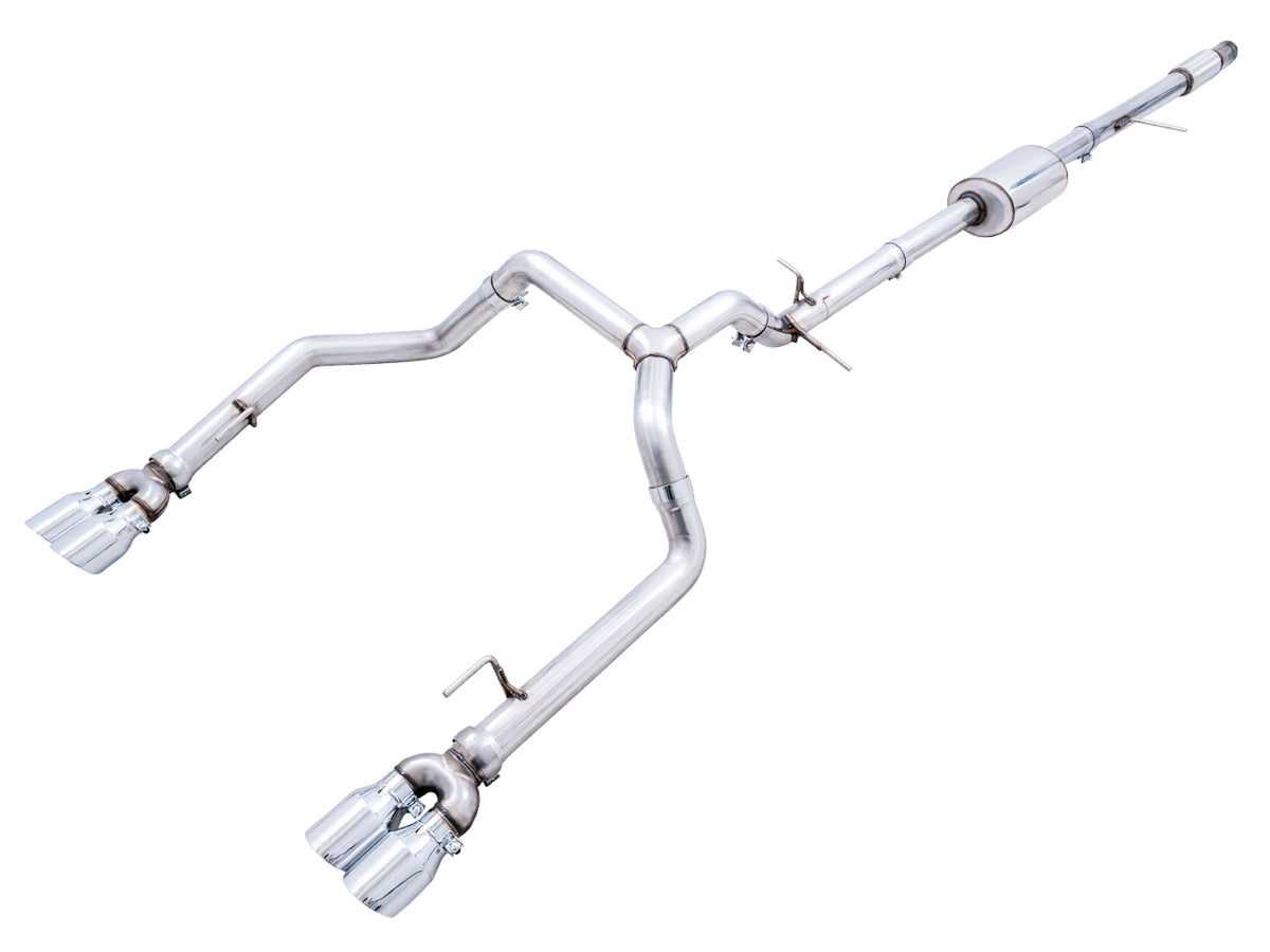 AWE 0FG Catback Split Rear Exit Exhaust for 4th Gen Silverado/Sierra 1500 5.3L (With Bumper Cutouts) - Quad Chrome Silver Tips - Primary