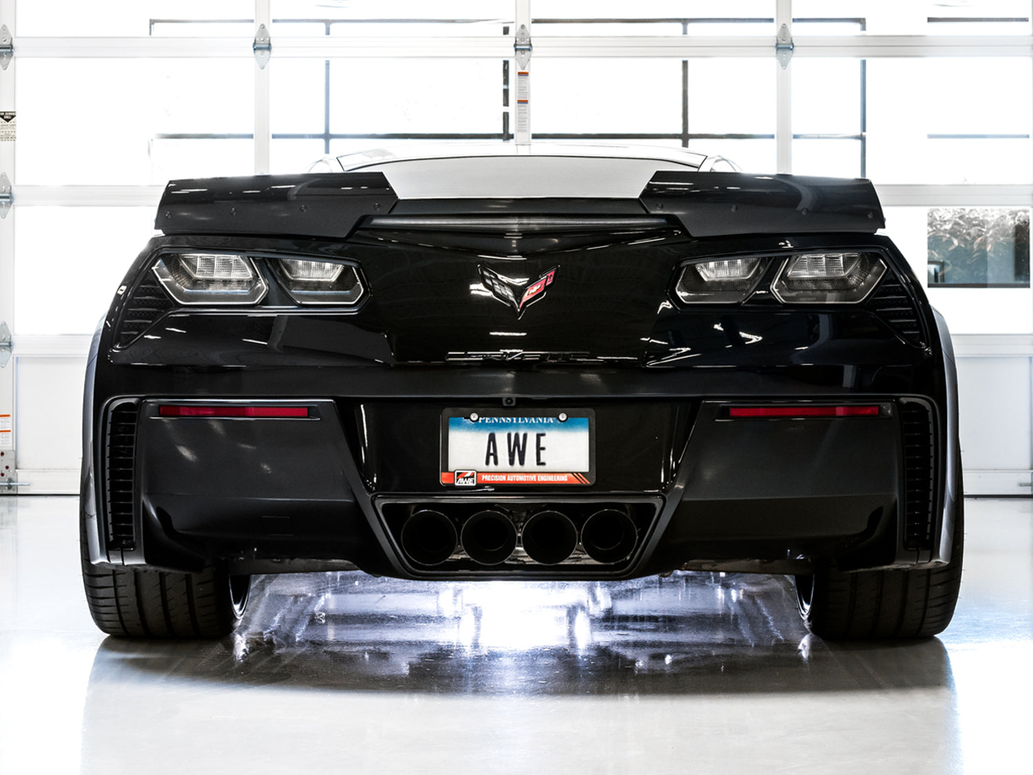AWE Track Edition Axleback Exhaust for C7 Corvette Stingray / Z51 / Grand Sport / Z06 / ZR1 -- Diamond Black Tips (includes AWE AFM valve simulators) - Mounted