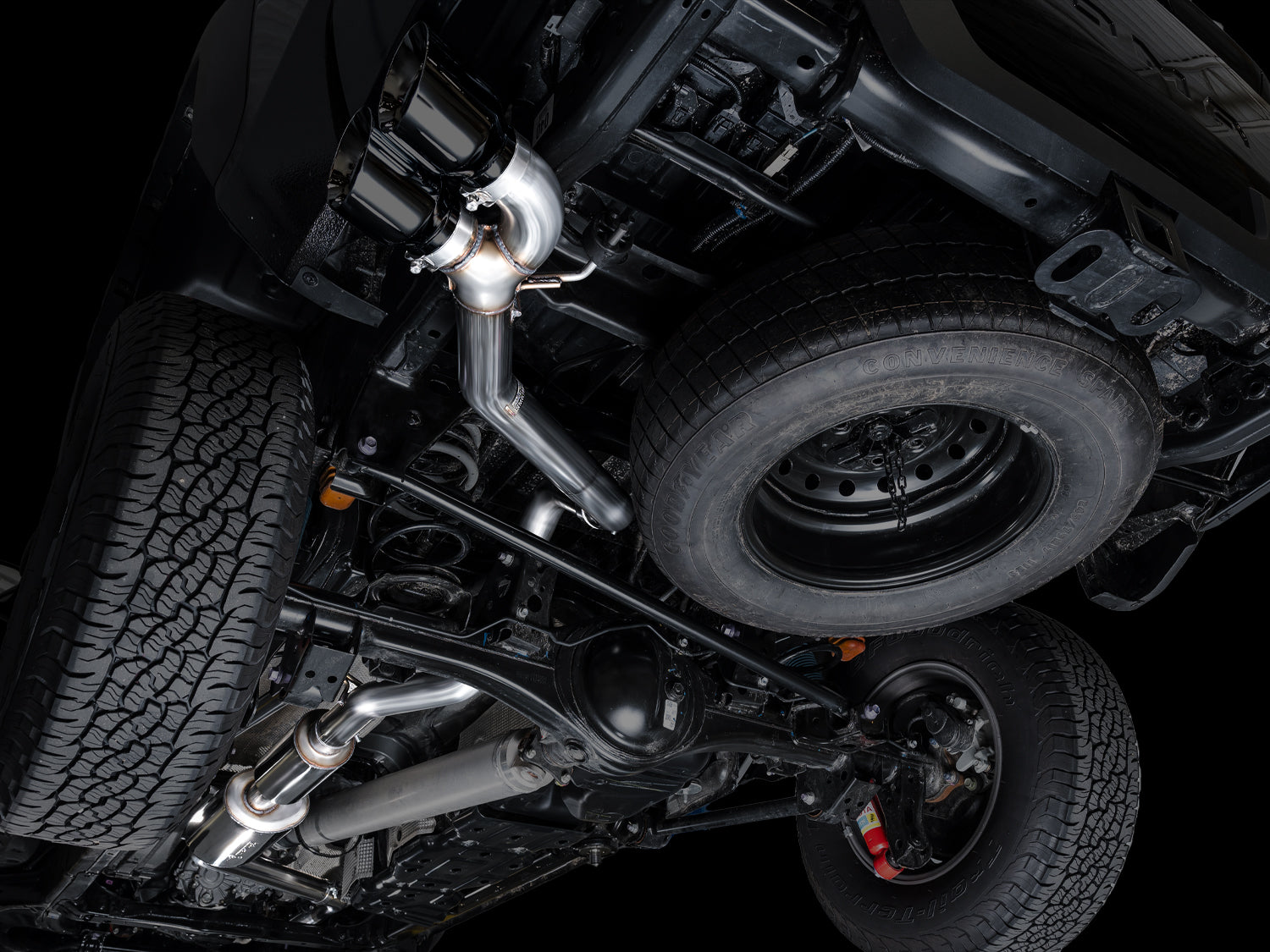 AWE 0FG Exhaust for 4th Gen Toyota Tacoma - Dual Diamond Black Tips - Mounted