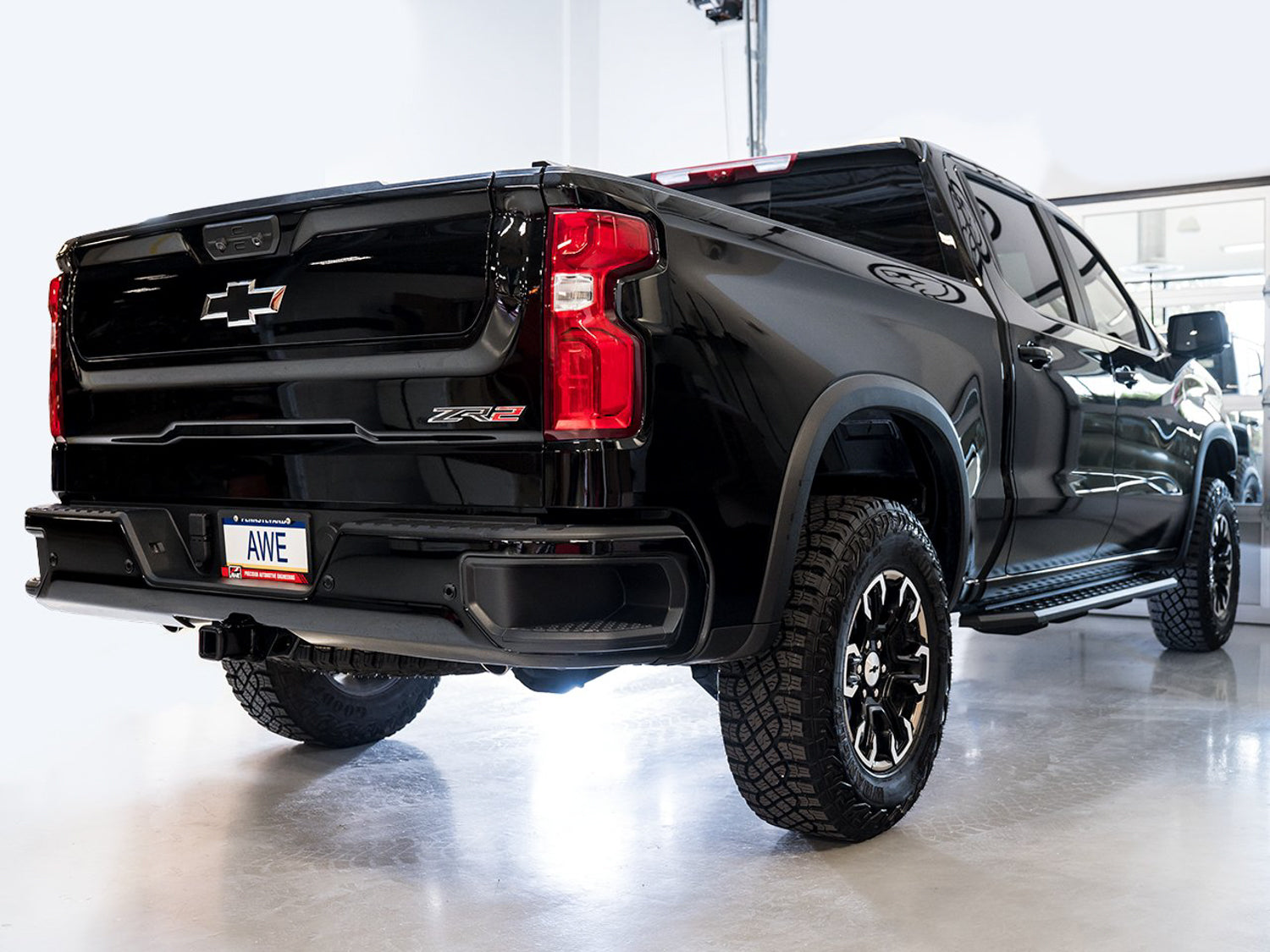 AWE 0FG Catback Exhaust for Silverado ZR2/Sierra AT4X - Dual Bashguard (no tips) - Mounted