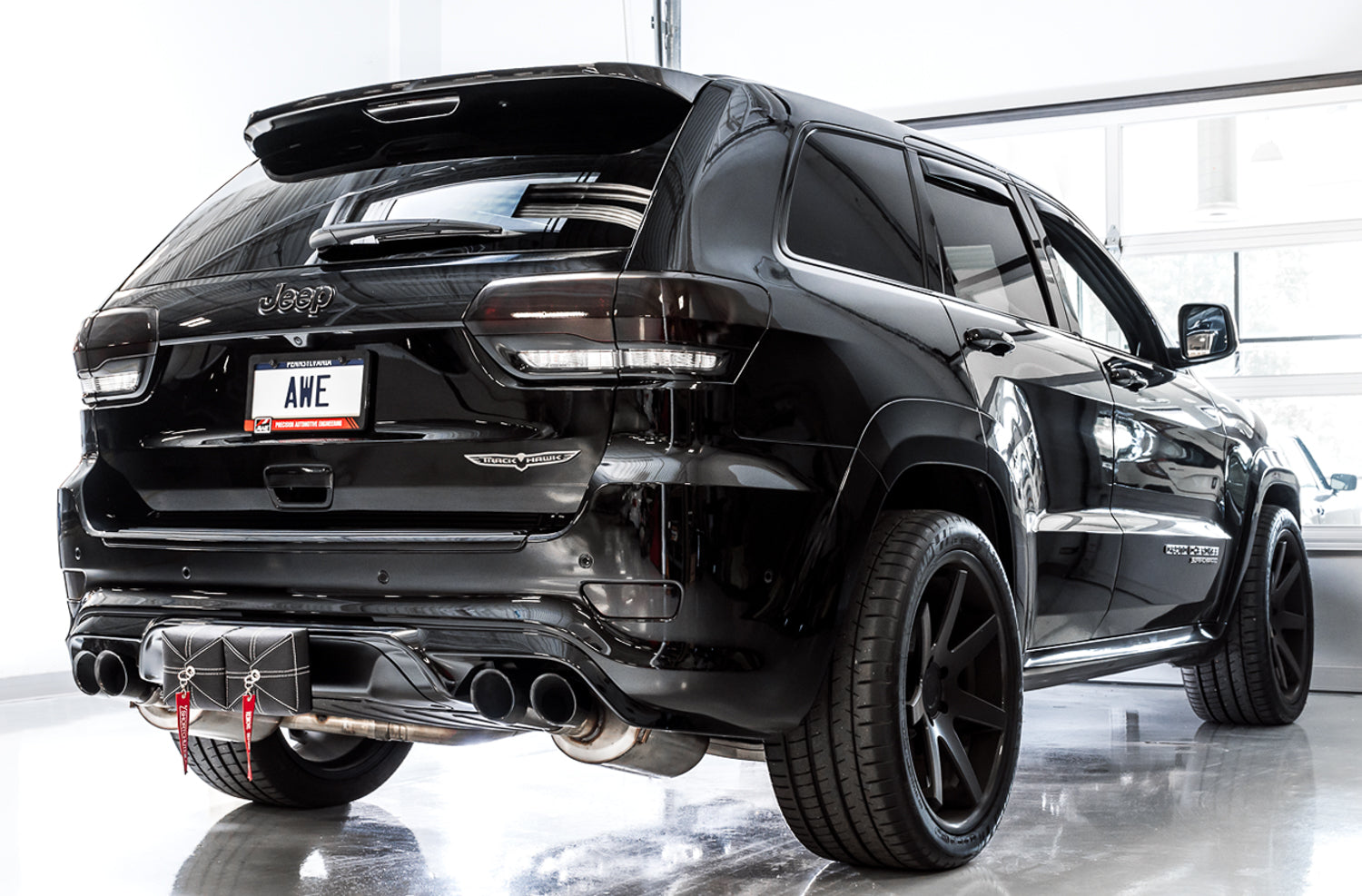 AWE Track Edition Exhaust for Jeep Grand Cherokee SRT and Trackhawk - for use with stock tips - Mounted