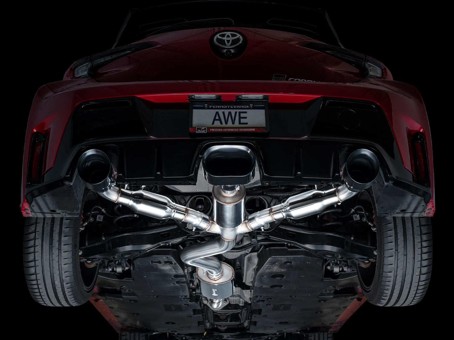 AWE Touring Edition Exhaust for GR Corolla - Diamond Black Tips - Mounted