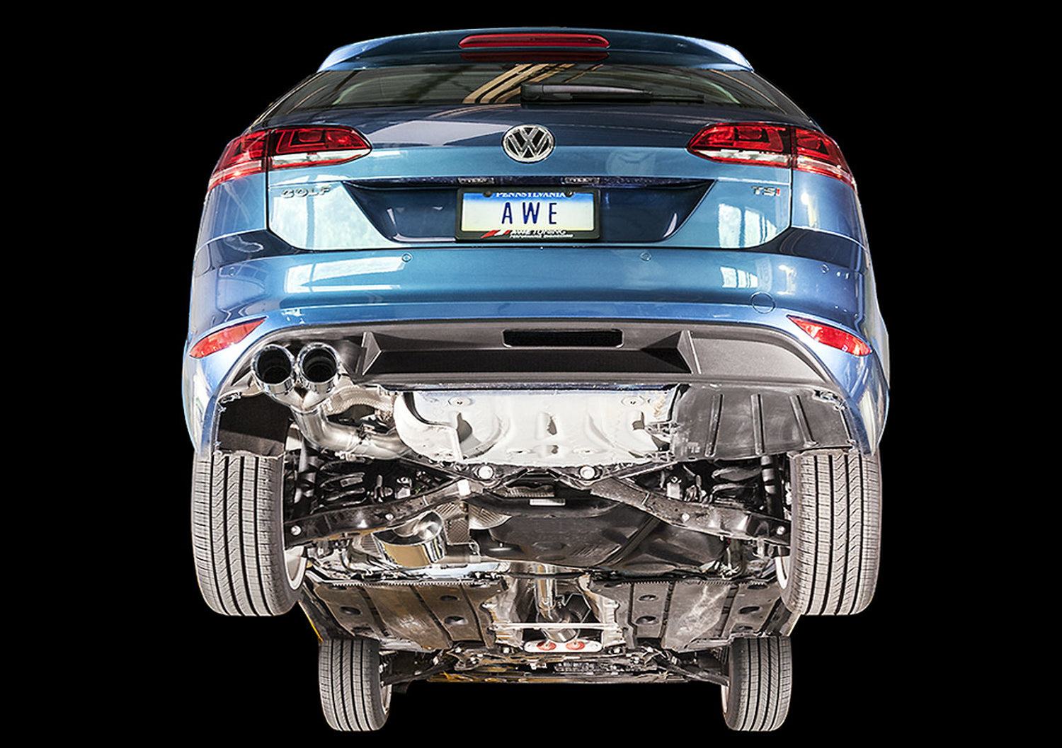 AWE Touring Edition Exhaust for VW MK7 Golf SportWagen - Chrome Silver Tips (90mm) - Mounted