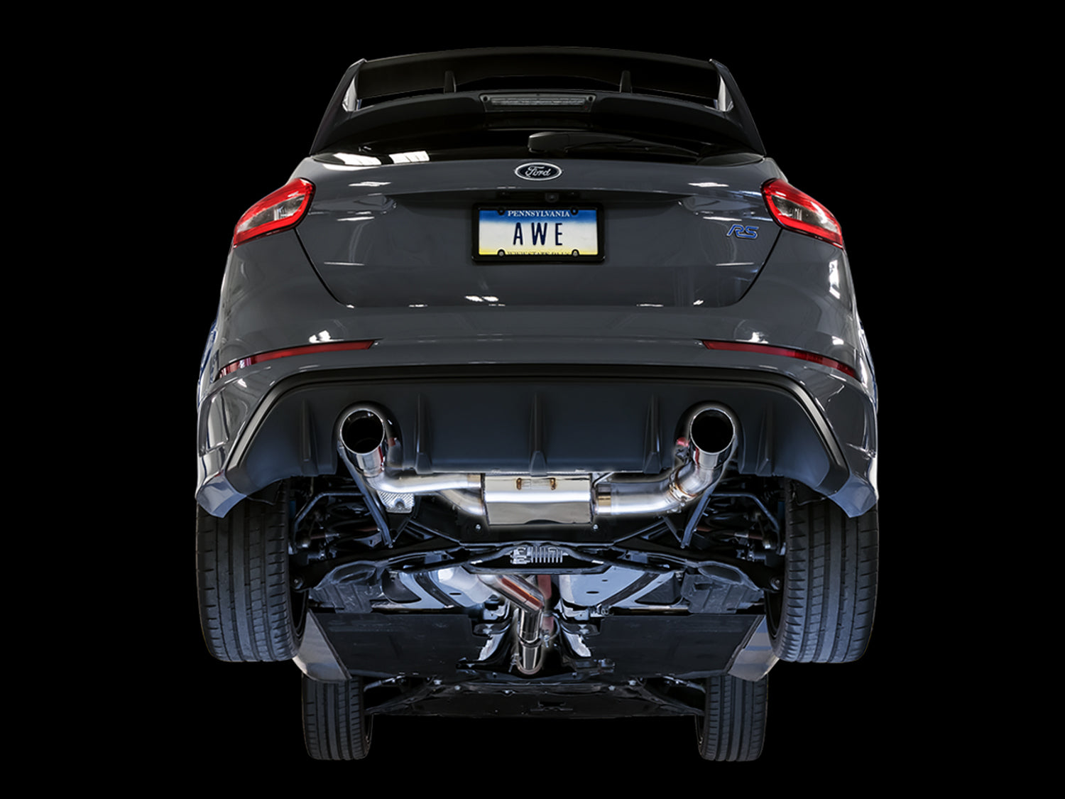 AWE SwitchPath™ Cat-back Exhaust (with Remote) for Ford Focus RS - Chrome Silver Tips - Mounted