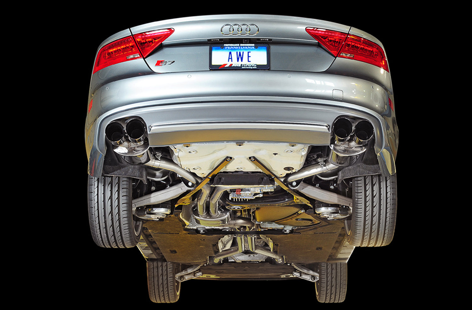 AWE Touring Edition Exhaust for Audi C7 S7 4.0T - Diamond Black Tips - Mounted
