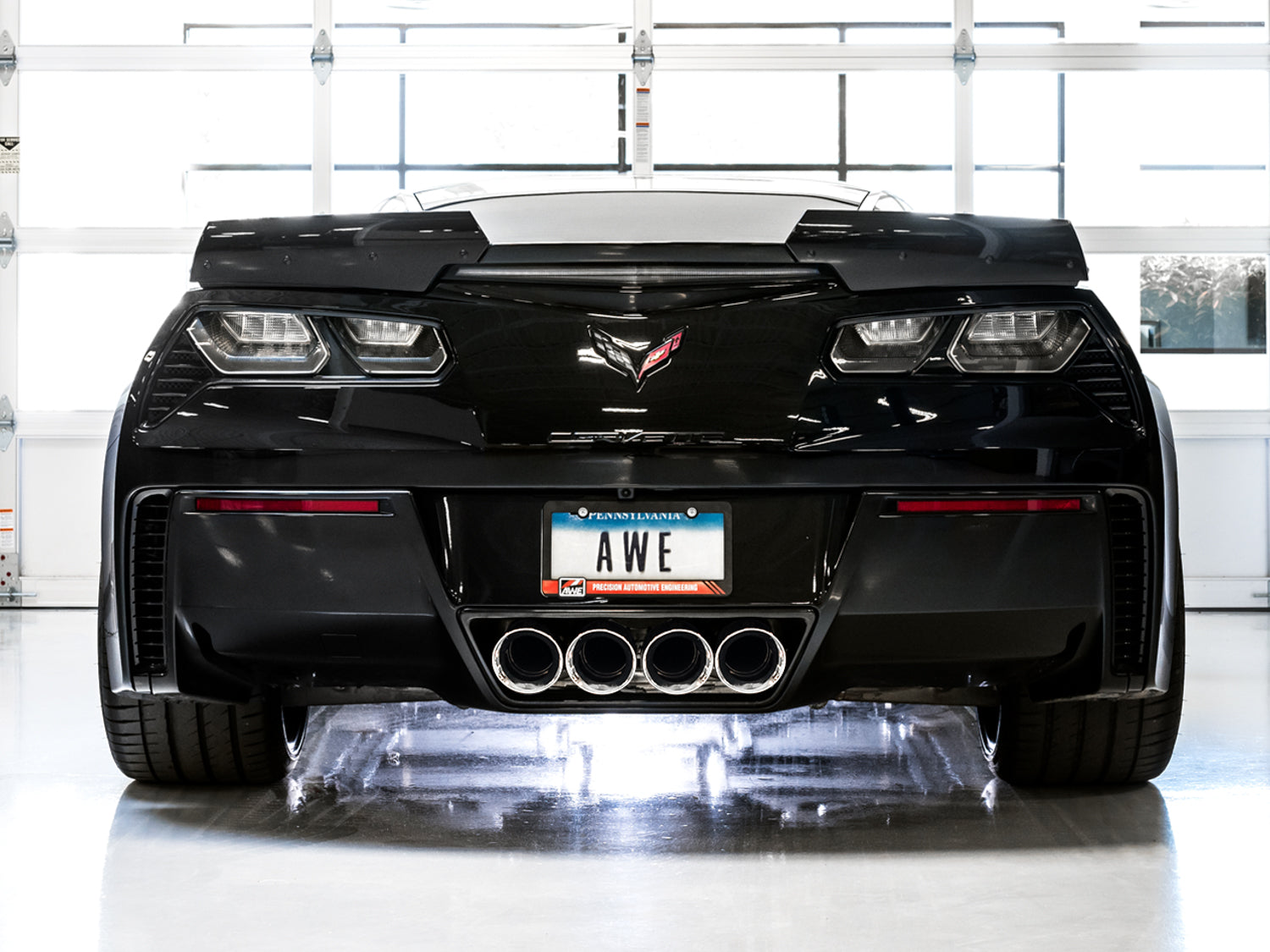 AWE Touring Edition Axleback Exhaust for C7 Corvette Stingray / Z51 / Grand Sport / Z06 / ZR1 -- Chrome Silver Tips (includes AWE AFM valve simulators) - Mounted
