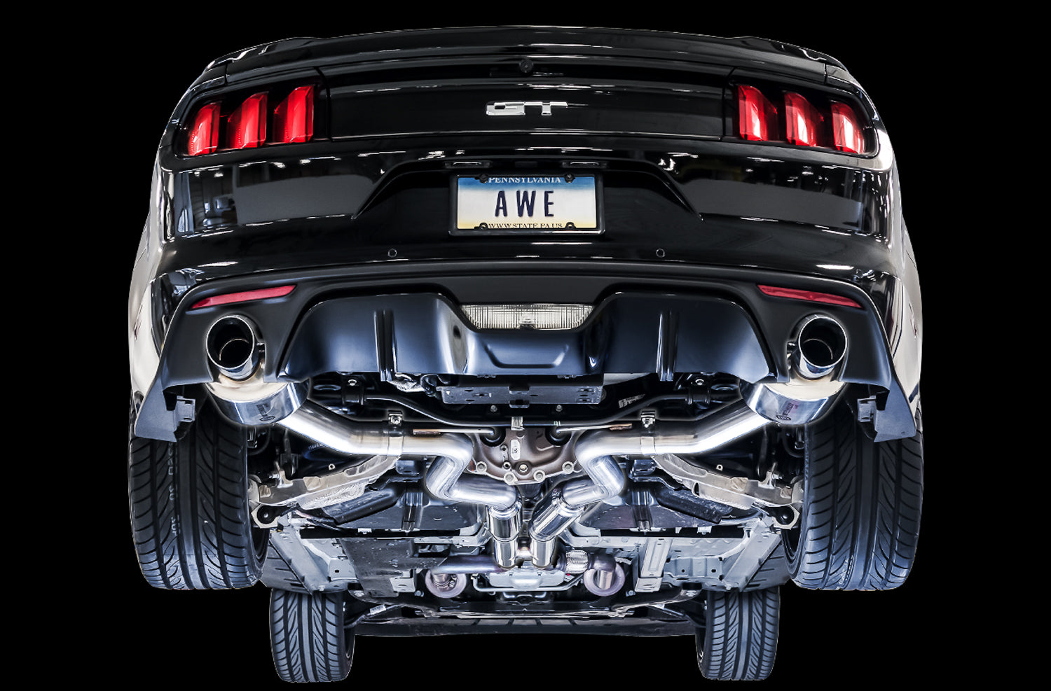 AWE Touring Edition Cat-back Exhaust for S550 Mustang GT - Dual Tip - Chrome Silver Tips - Mounted