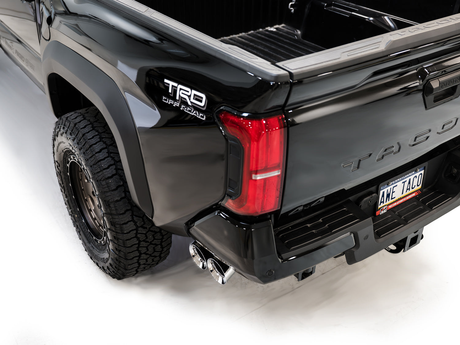 AWE 0FG Exhaust for 4th Gen Toyota Tacoma - Dual Chrome Silver Tips - Mounted
