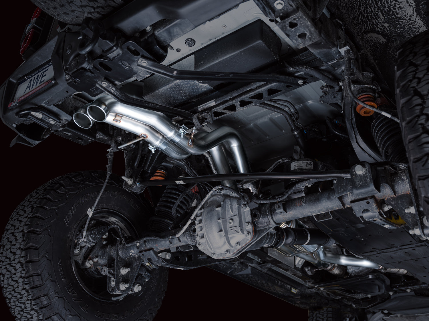 AWE SwitchPath Exhaust for Ford Bronco Raptor - Dual BashGuards - Mounted