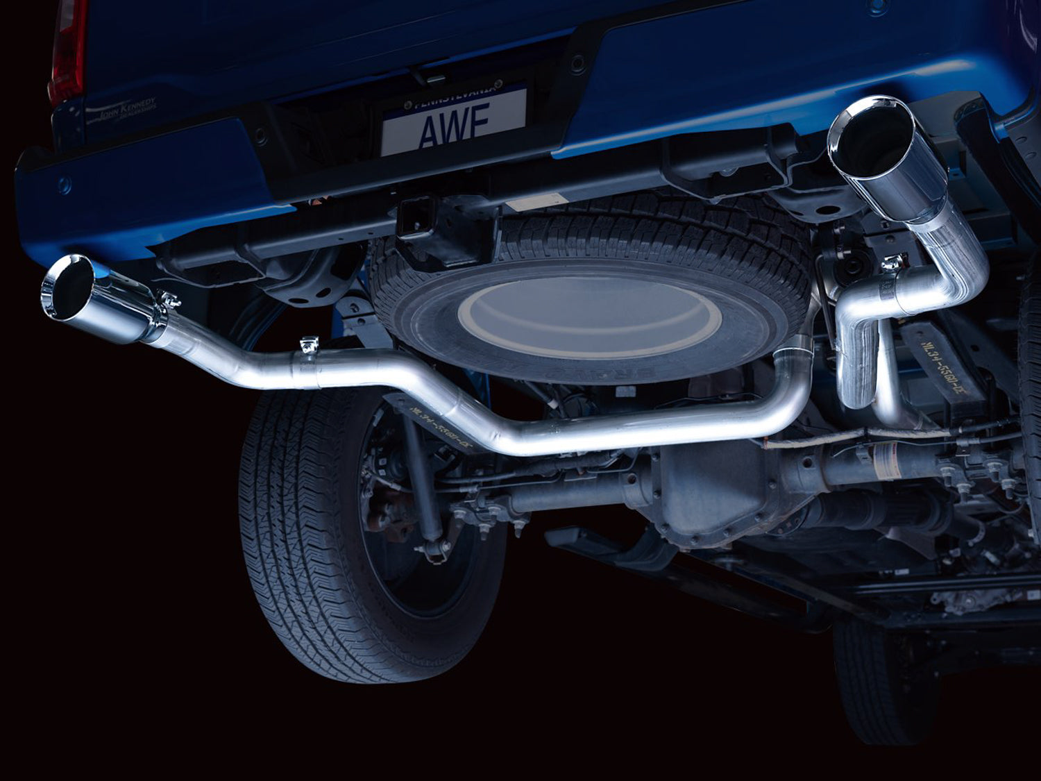 AWE 0FG Dual Split Rear Exhaust for '21+ Ford F-150 - 5" Chrome Silver Tips - Mounted