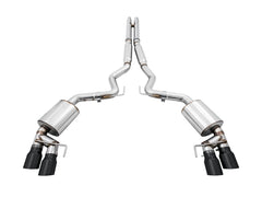 AWE Touring Edition Cat-back Exhaust for the 2018+ Mustang GT - Quad Diamond Black Tips - out of package
