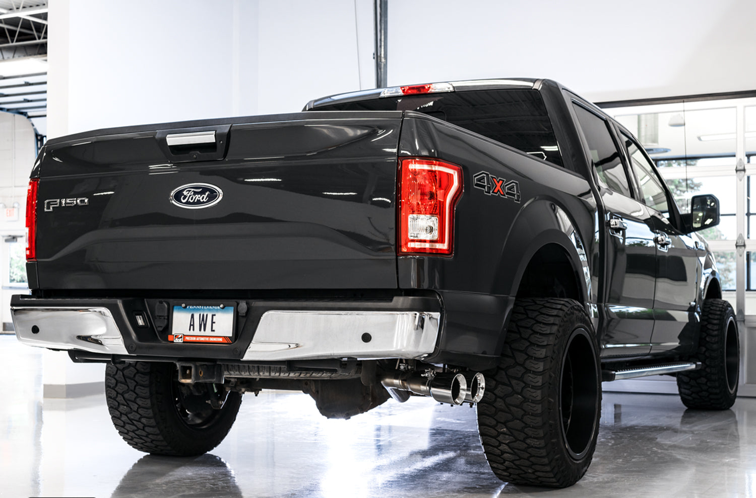 AWE 0FG Single Exit Exhaust for '15-'20 F-150 - 4.5" Chrome Silver Tips - Mounted