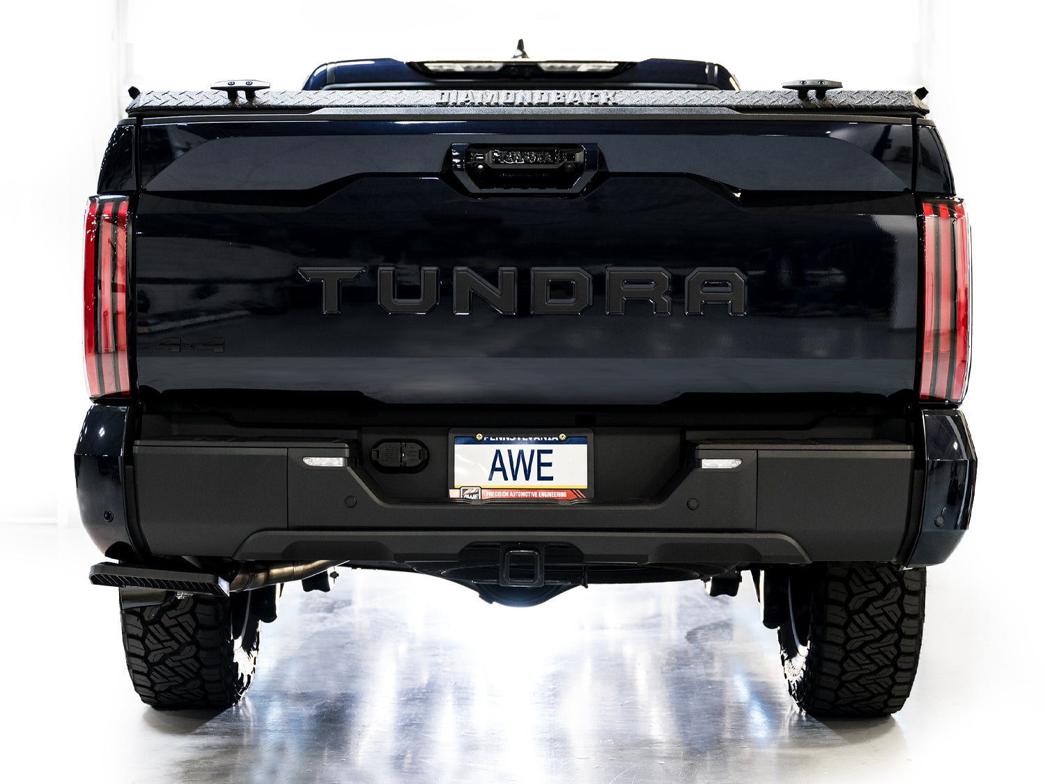 AWE 0FG Exhaust for 3rd Gen Toyota Tundra - Dual Diamond Black Tips - Mounted