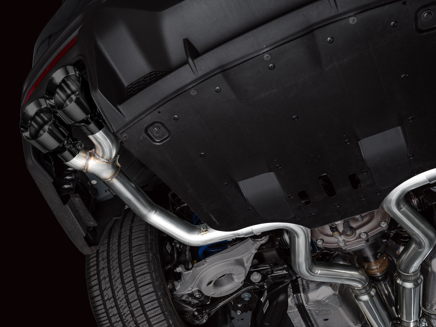 AWE Track Edition Exhaust for S650 Ford Mustang Dark Horse - Quad Diamond Black Tips - Mounted